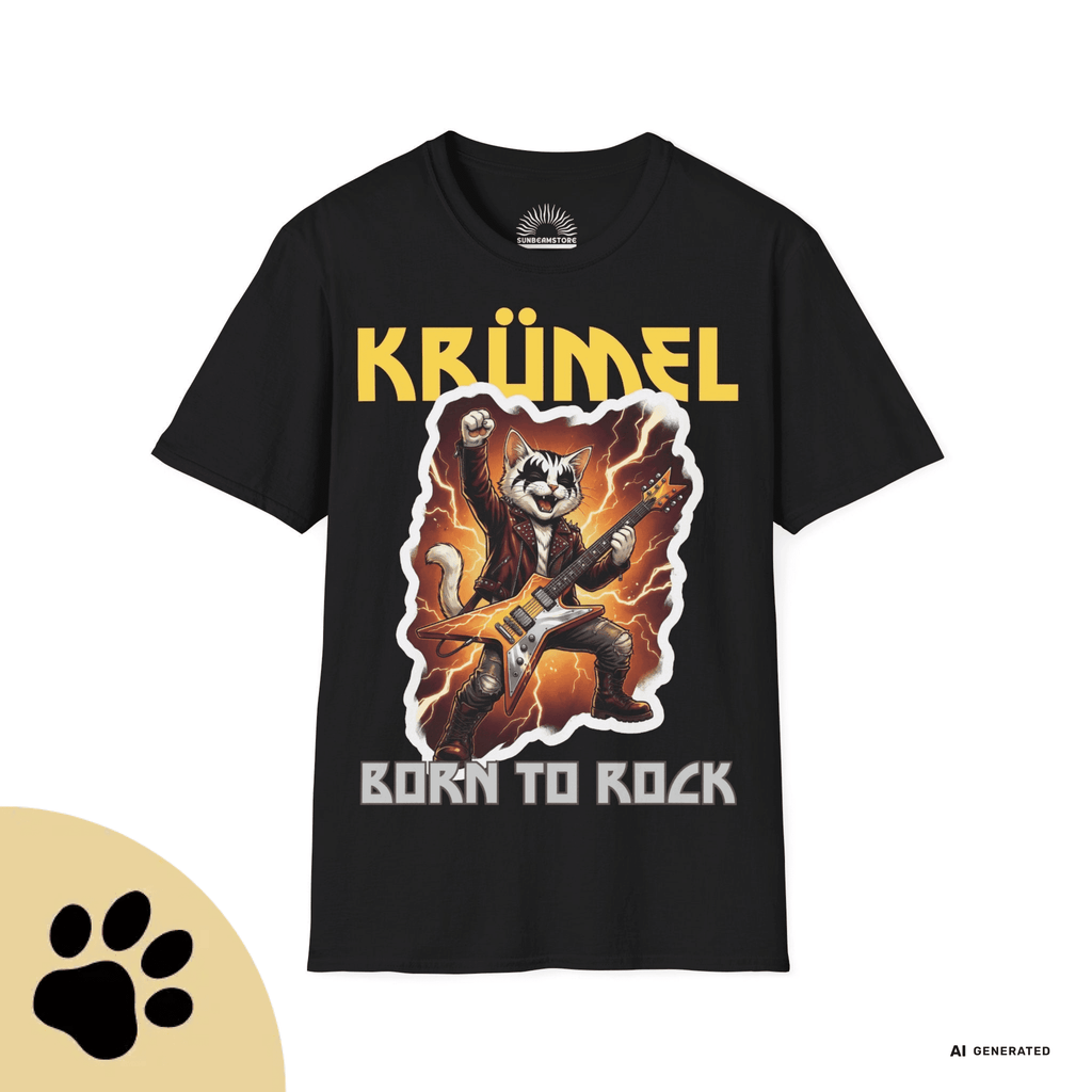 Personalisierbares Katzen Rocker T-Shirt mit Wunschname (bis 12 Zeichen) – Born to Rock – Gildan 64000 Unisex Shirt - Sunbeamstore