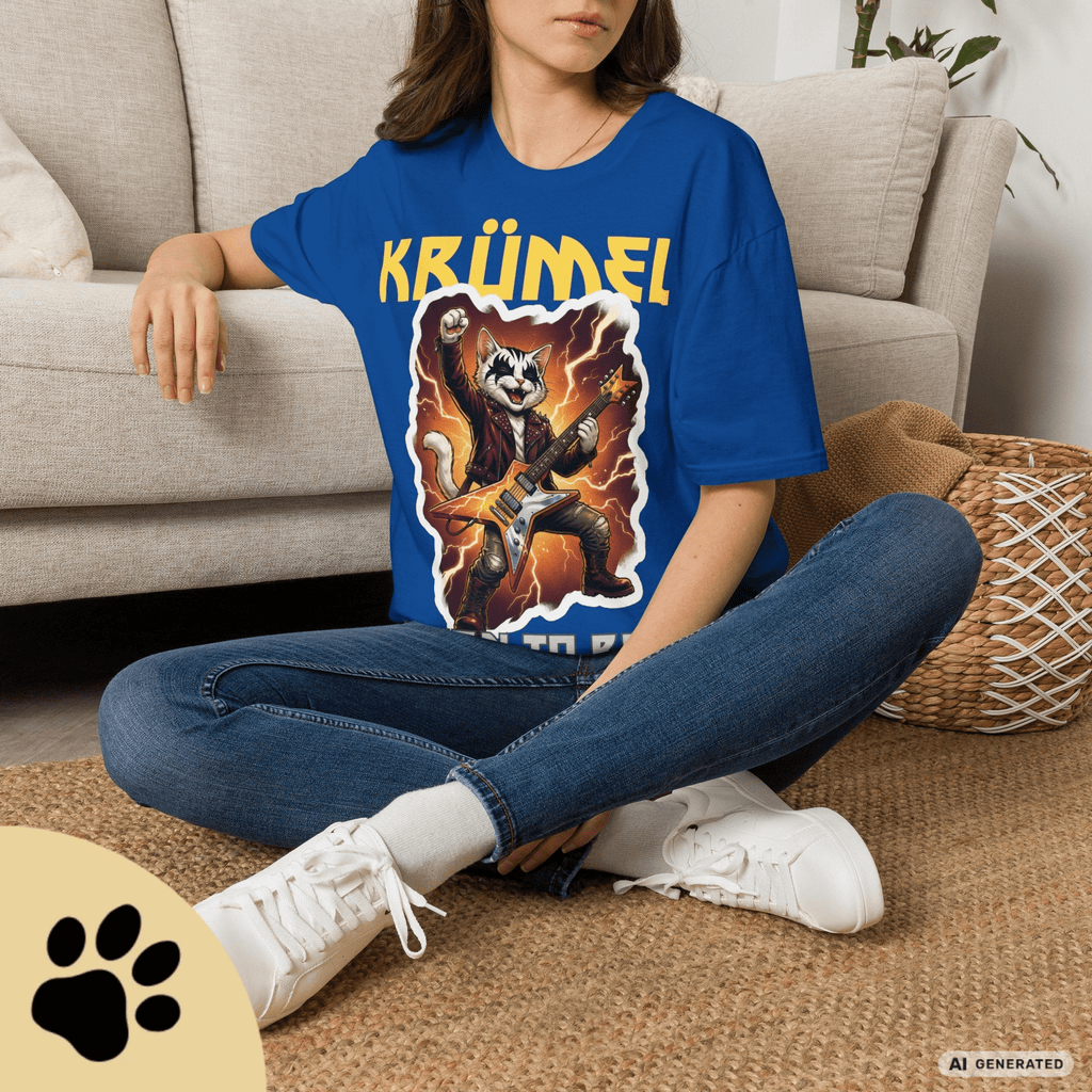 Personalisierbares Katzen Rocker T-Shirt mit Wunschname (bis 12 Zeichen) – Born to Rock – Gildan 64000 Unisex Shirt - Sunbeamstore