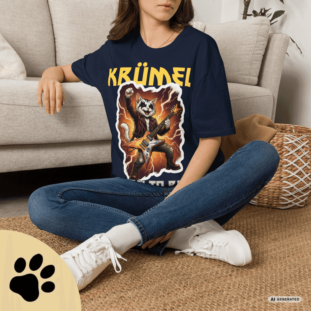 Personalisierbares Katzen Rocker T-Shirt mit Wunschname (bis 12 Zeichen) – Born to Rock – Gildan 64000 Unisex Shirt - Sunbeamstore