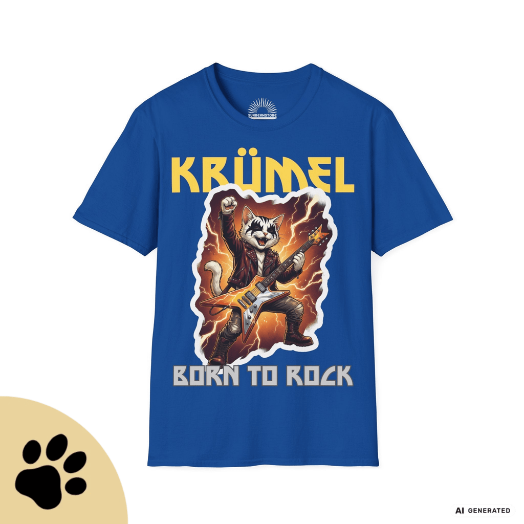 Personalisierbares Katzen Rocker T-Shirt mit Wunschname (bis 12 Zeichen) – Born to Rock – Gildan 64000 Unisex Shirt - Sunbeamstore