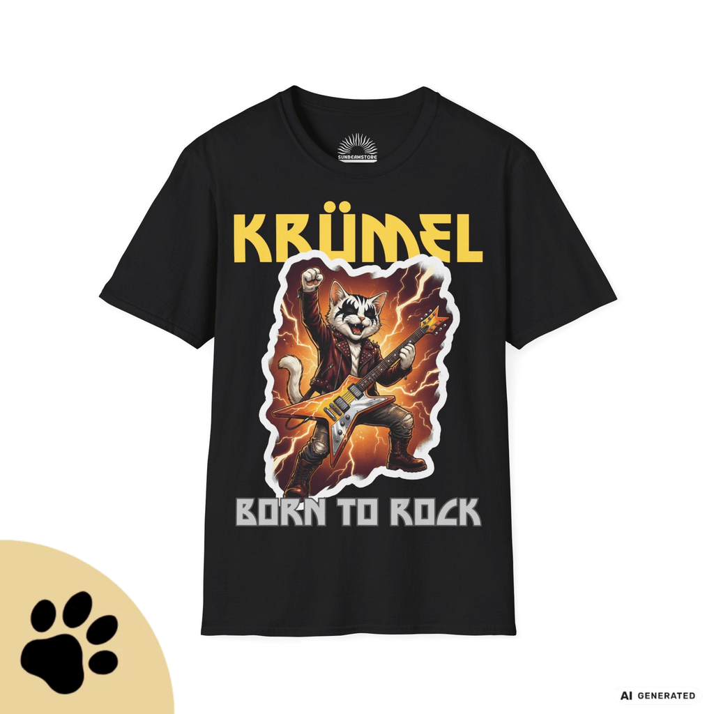 Personalisierbares Katzen Rocker T-Shirt mit Wunschname (bis 12 Zeichen) – Born to Rock – Gildan 64000 Unisex Shirt - Sunbeamstore
