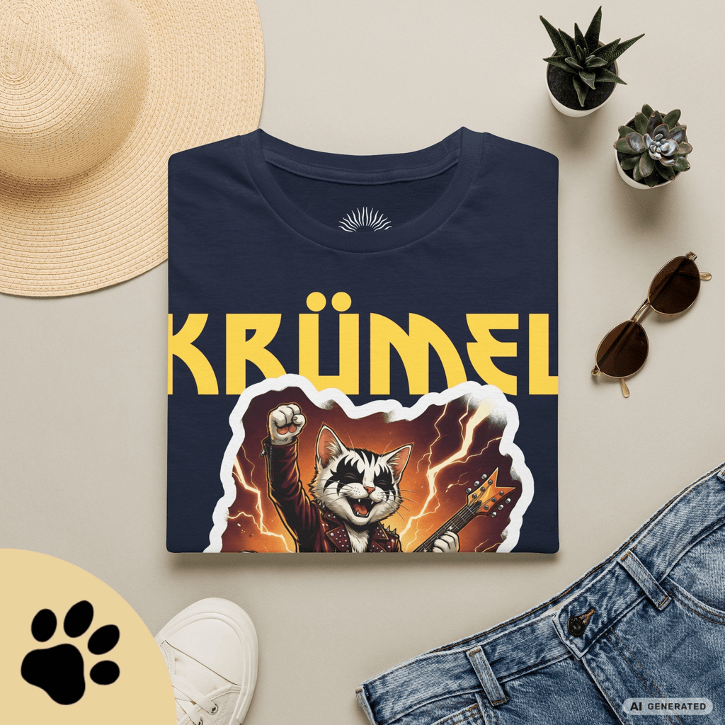 Personalisierbares Katzen Rocker T-Shirt mit Wunschname (bis 12 Zeichen) – Born to Rock – Gildan 64000 Unisex Shirt - Sunbeamstore