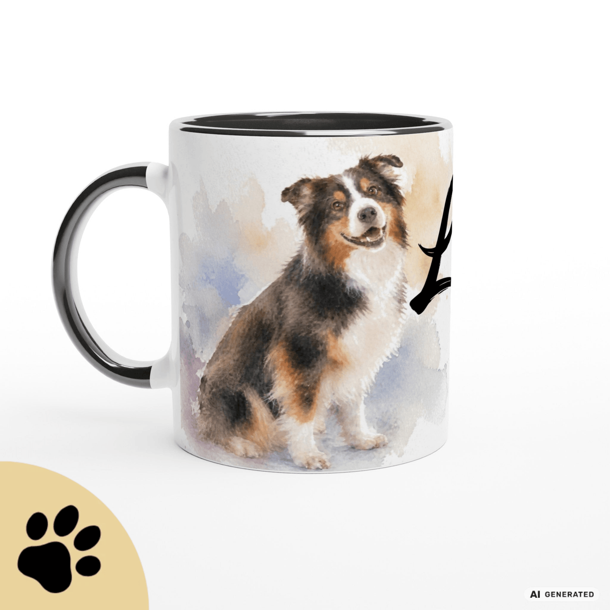 Personalisierte Australian Shepherd Tasse 11oz – Aquarell Hundemotiv mit Namen | Geschenk für Australian Shepherd Besitzer | Keramiktasse mit Farbwahl - Sunbeamstore
