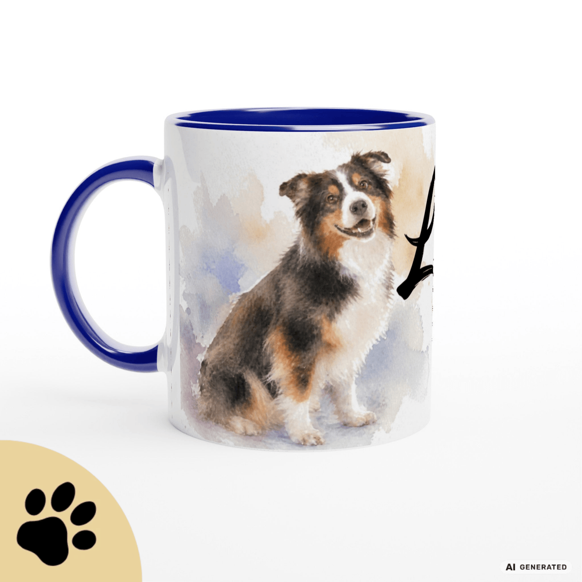 Personalisierte Australian Shepherd Tasse 11oz – Aquarell Hundemotiv mit Namen | Geschenk für Australian Shepherd Besitzer | Keramiktasse mit Farbwahl - Sunbeamstore