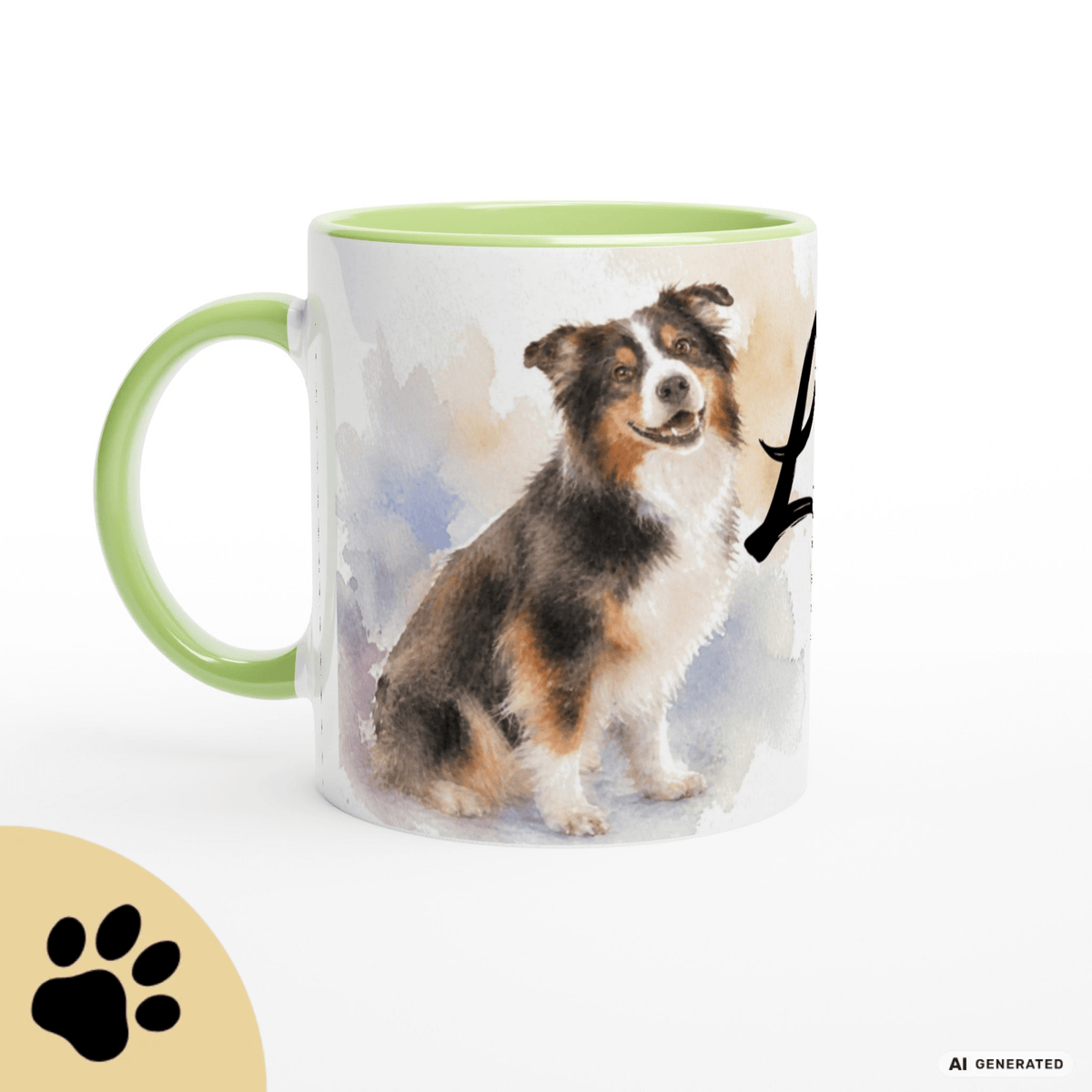Personalisierte Australian Shepherd Tasse 11oz – Aquarell Hundemotiv mit Namen | Geschenk für Australian Shepherd Besitzer | Keramiktasse mit Farbwahl - Sunbeamstore