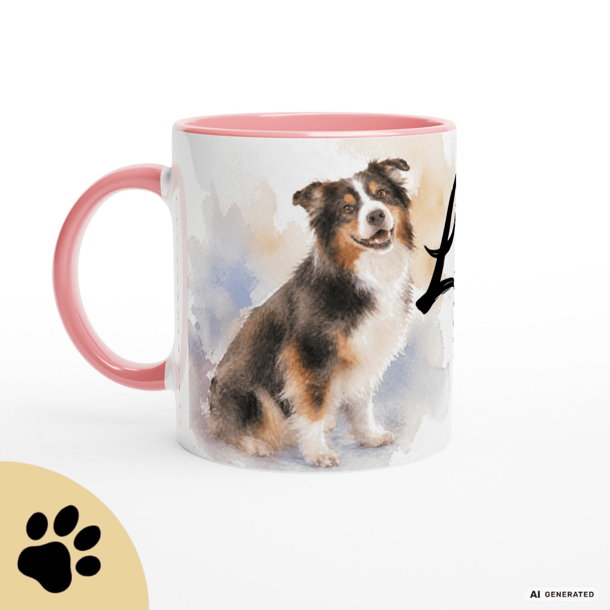 Personalisierte Australian Shepherd Tasse 11oz – Aquarell Hundemotiv mit Namen | Geschenk für Australian Shepherd Besitzer | Keramiktasse mit Farbwahl - Sunbeamstore