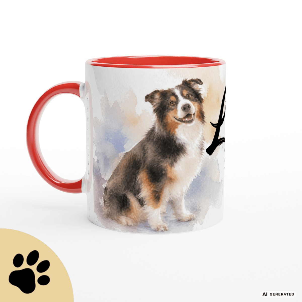 Personalisierte Australian Shepherd Tasse 11oz – Aquarell Hundemotiv mit Namen | Geschenk für Australian Shepherd Besitzer | Keramiktasse mit Farbwahl - Sunbeamstore