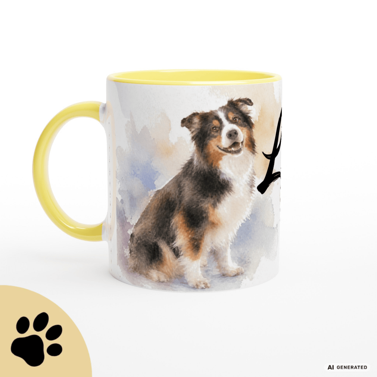 Personalisierte Australian Shepherd Tasse 11oz – Aquarell Hundemotiv mit Namen | Geschenk für Australian Shepherd Besitzer | Keramiktasse mit Farbwahl - Sunbeamstore