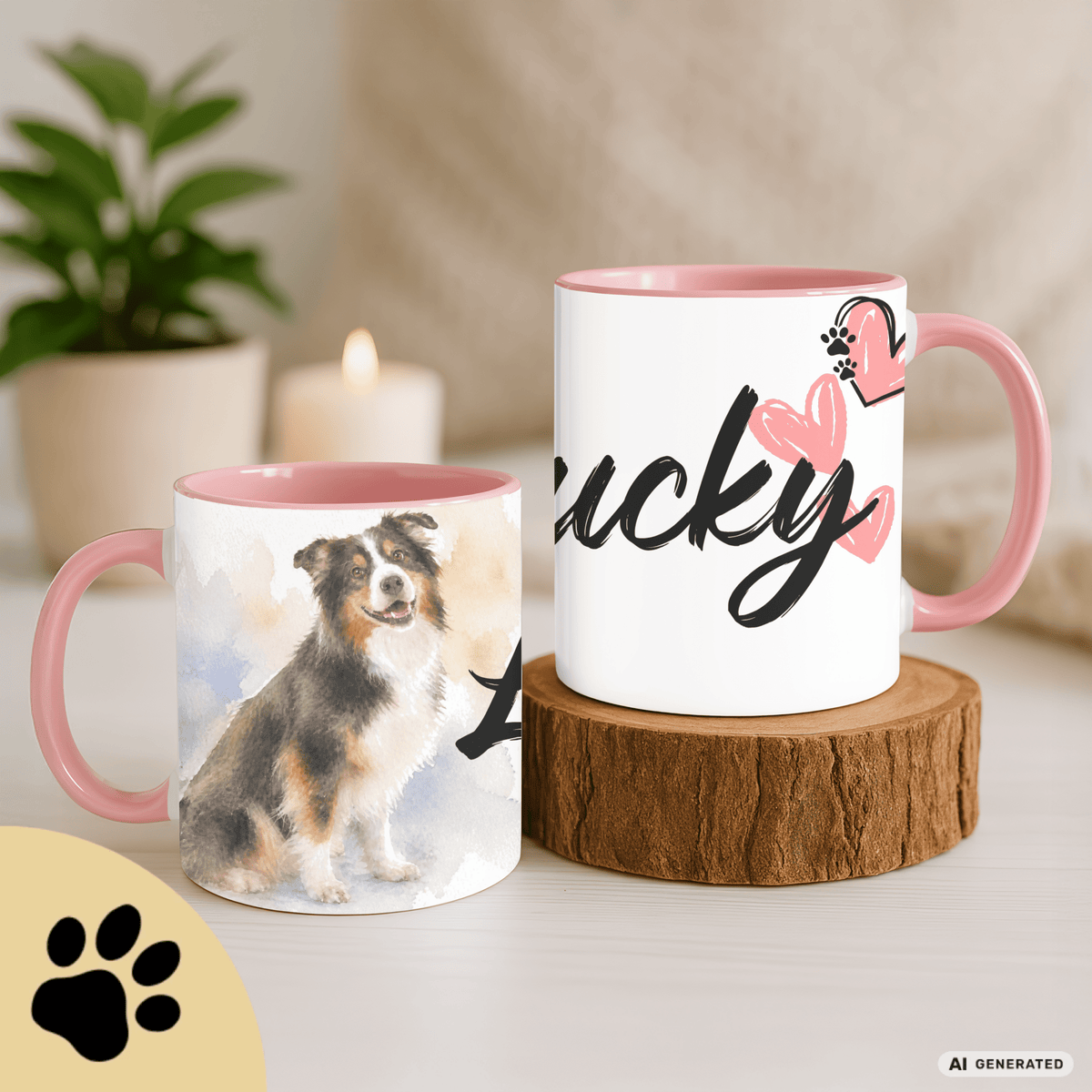 Personalisierte Australian Shepherd Tasse 11oz – Aquarell Hundemotiv mit Namen | Geschenk für Australian Shepherd Besitzer | Keramiktasse mit Farbwahl - Sunbeamstore