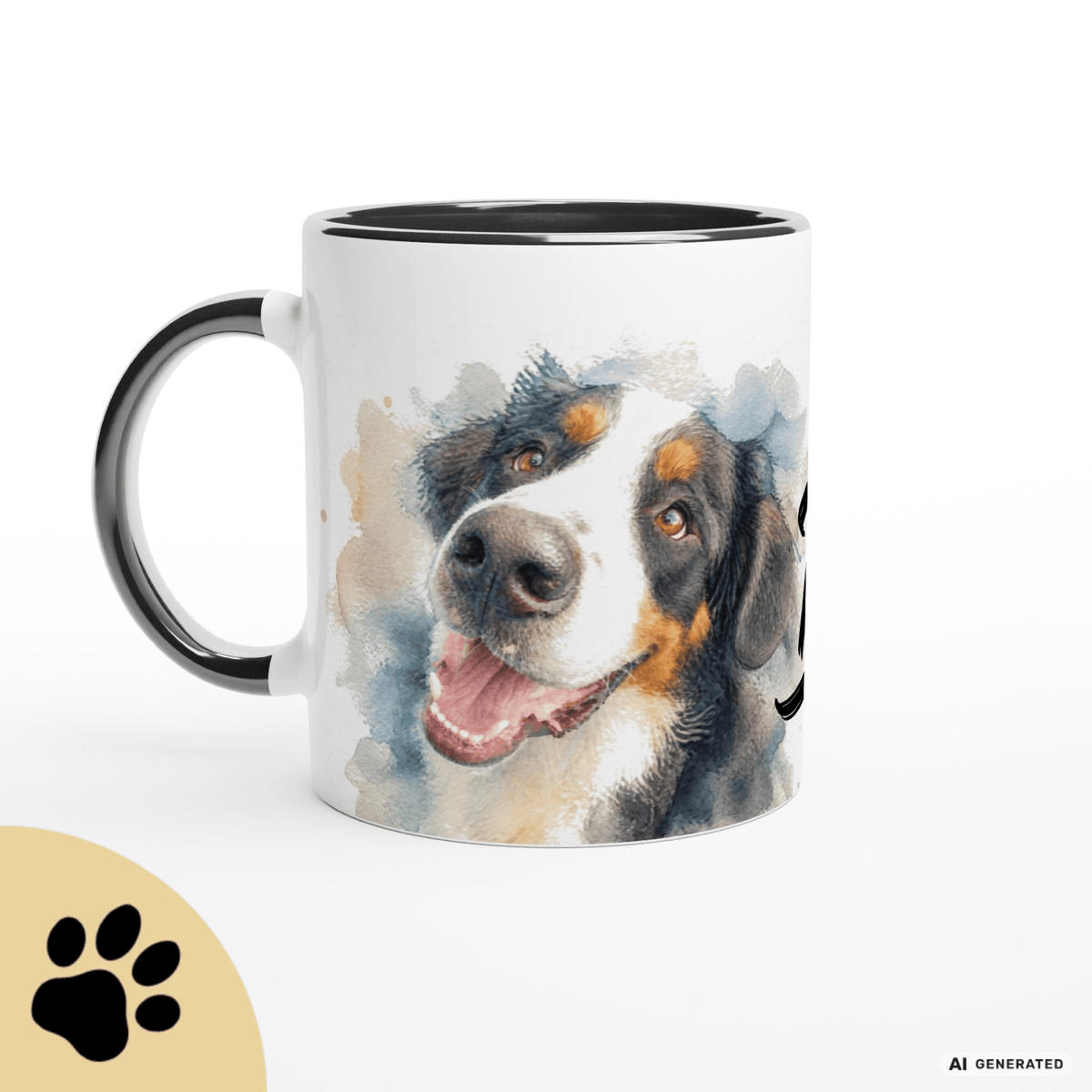 Personalisierte Berner Sennenhund Tasse 11oz – Aquarell Hundemotiv mit Namen | Geschenk für Berner Sennenhund Besitzer | Keramiktasse mit Farbwahl - Sunbeamstore