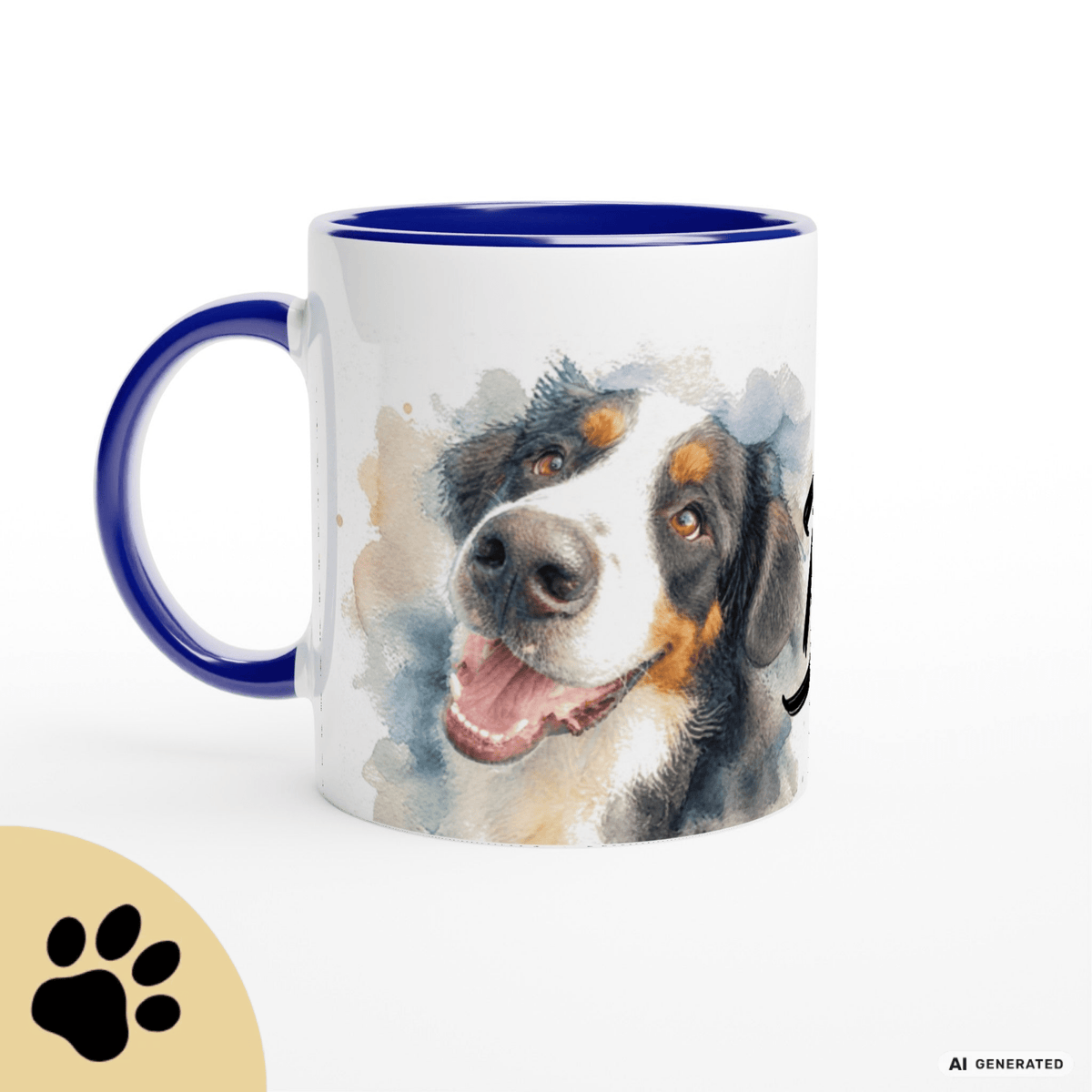 Personalisierte Berner Sennenhund Tasse 11oz – Aquarell Hundemotiv mit Namen | Geschenk für Berner Sennenhund Besitzer | Keramiktasse mit Farbwahl - Sunbeamstore