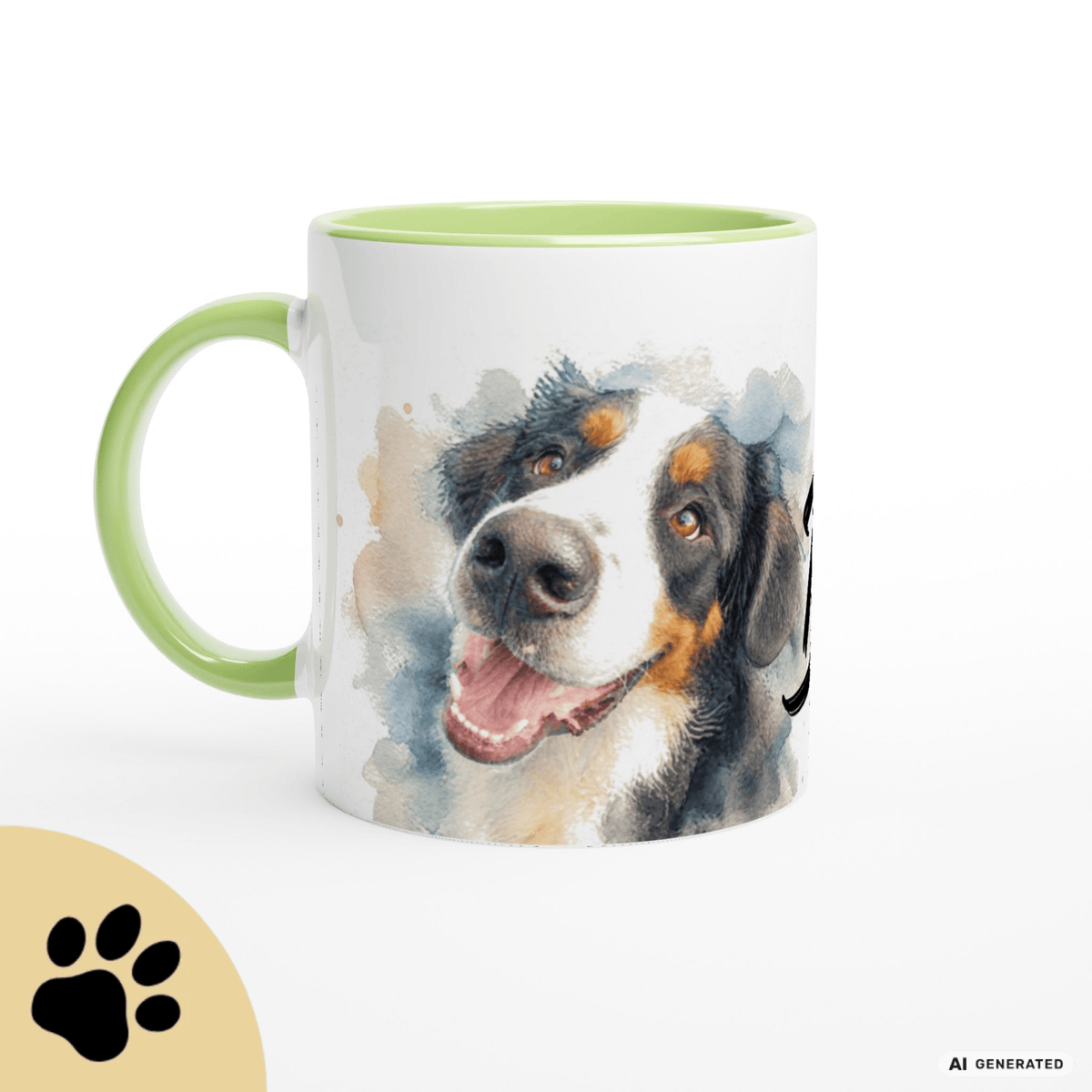 Personalisierte Berner Sennenhund Tasse 11oz – Aquarell Hundemotiv mit Namen | Geschenk für Berner Sennenhund Besitzer | Keramiktasse mit Farbwahl - Sunbeamstore