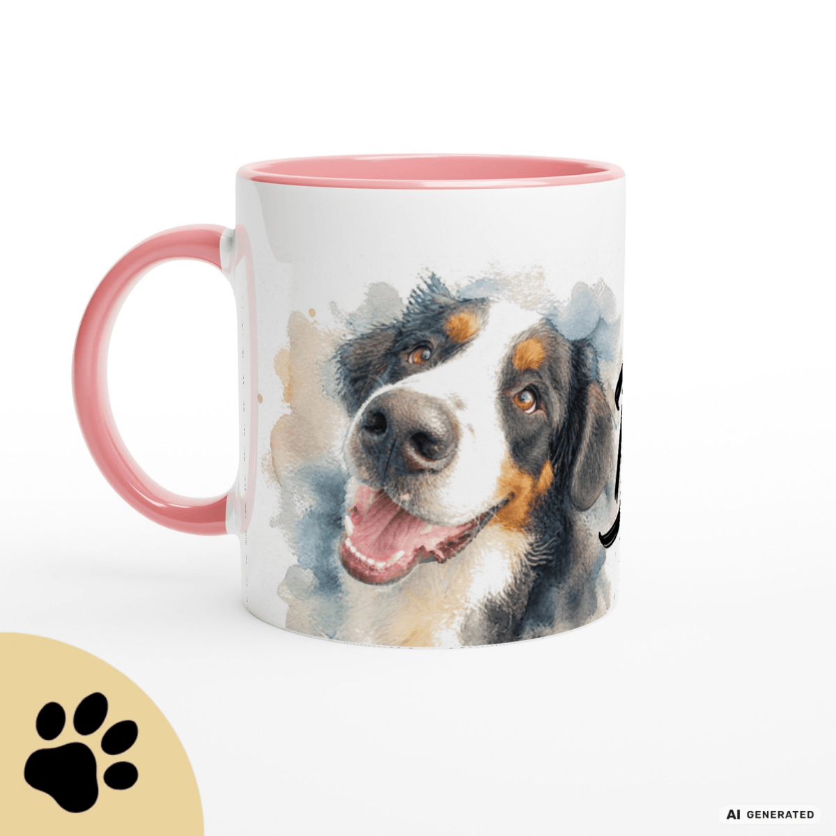 Personalisierte Berner Sennenhund Tasse 11oz – Aquarell Hundemotiv mit Namen | Geschenk für Berner Sennenhund Besitzer | Keramiktasse mit Farbwahl - Sunbeamstore