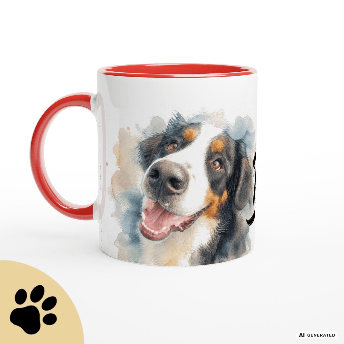 Personalisierte Berner Sennenhund Tasse 11oz – Aquarell Hundemotiv mit Namen | Geschenk für Berner Sennenhund Besitzer | Keramiktasse mit Farbwahl - Sunbeamstore
