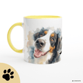Personalisierte Berner Sennenhund Tasse 11oz – Aquarell Hundemotiv mit Namen | Geschenk für Berner Sennenhund Besitzer | Keramiktasse mit Farbwahl - Sunbeamstore