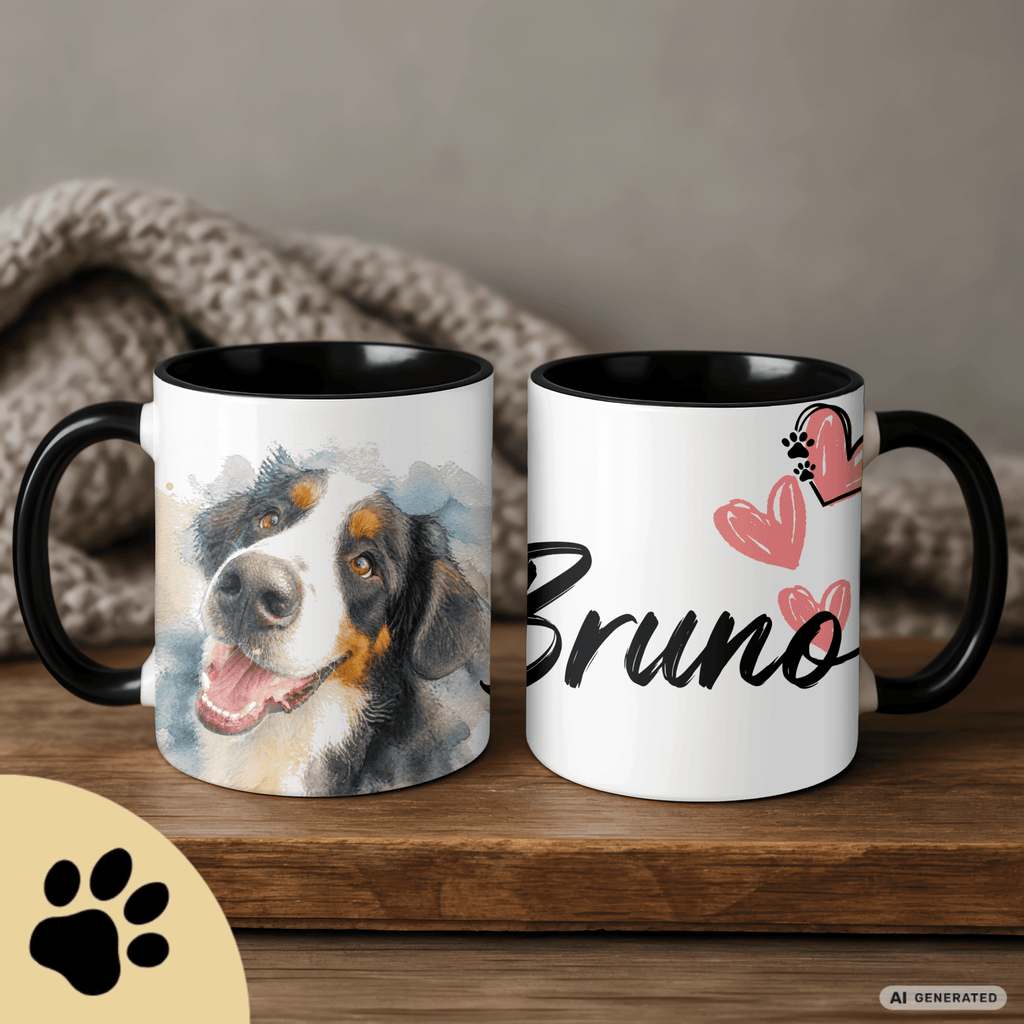 Personalisierte Berner Sennenhund Tasse 11oz – Aquarell Hundemotiv mit Namen | Geschenk für Berner Sennenhund Besitzer | Keramiktasse mit Farbwahl - Sunbeamstore