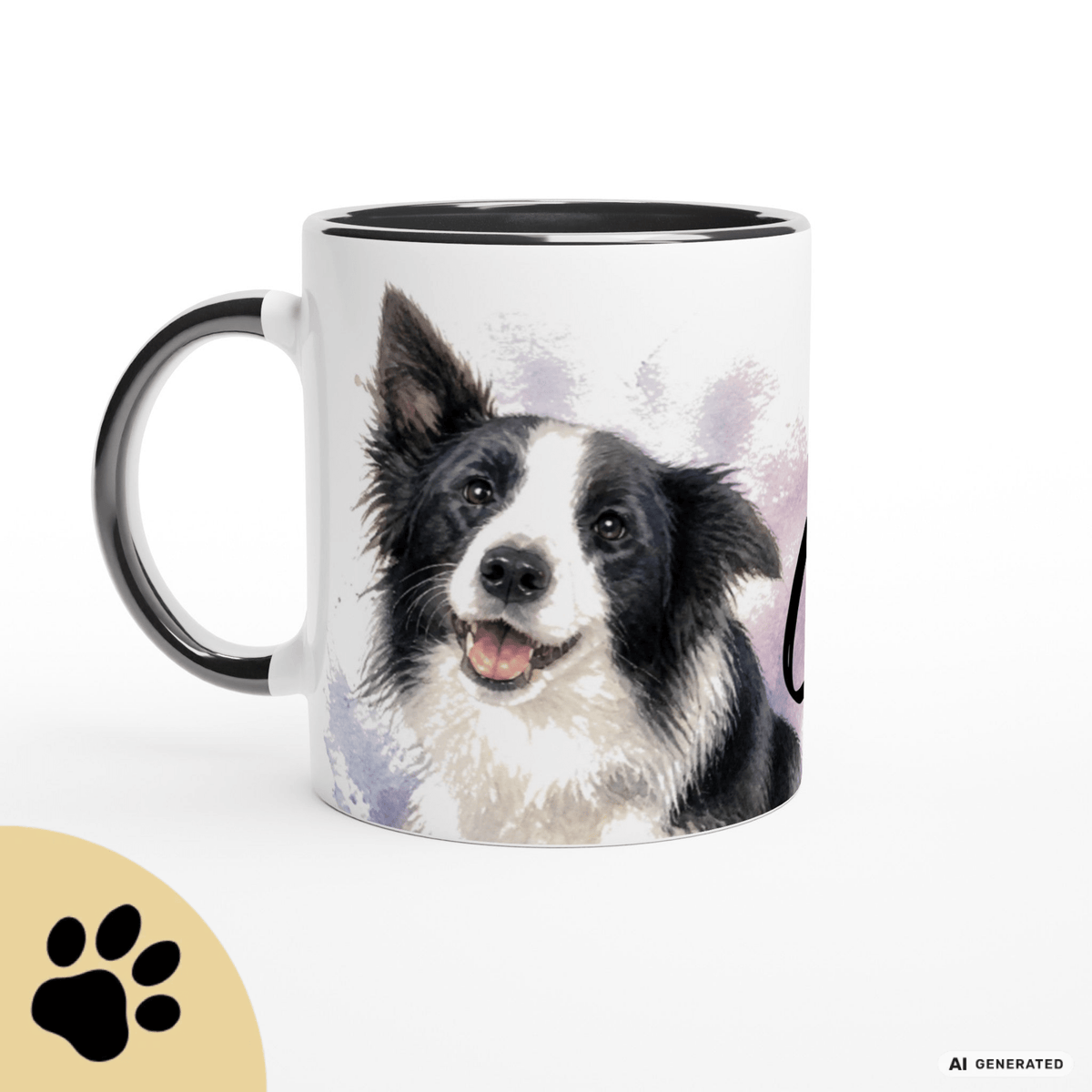 Personalisierte Border Collie Tasse 11oz – Aquarell Hundemotiv mit Namen | Geschenk für Border Collie Besitzer | Keramiktasse mit Farbwahl - Sunbeamstore