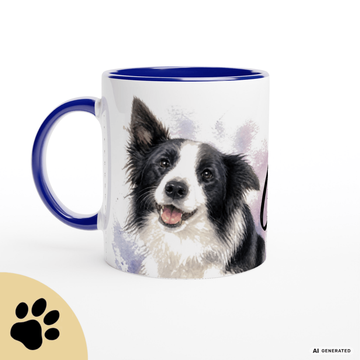 Personalisierte Border Collie Tasse 11oz – Aquarell Hundemotiv mit Namen | Geschenk für Border Collie Besitzer | Keramiktasse mit Farbwahl - Sunbeamstore
