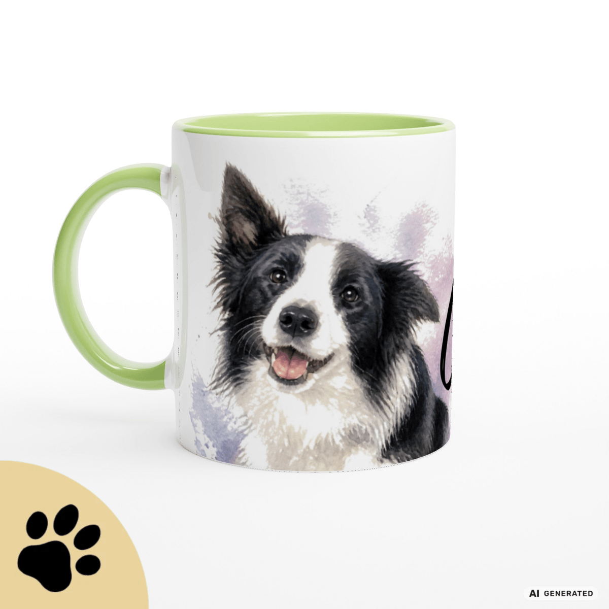 Personalisierte Border Collie Tasse 11oz – Aquarell Hundemotiv mit Namen | Geschenk für Border Collie Besitzer | Keramiktasse mit Farbwahl - Sunbeamstore