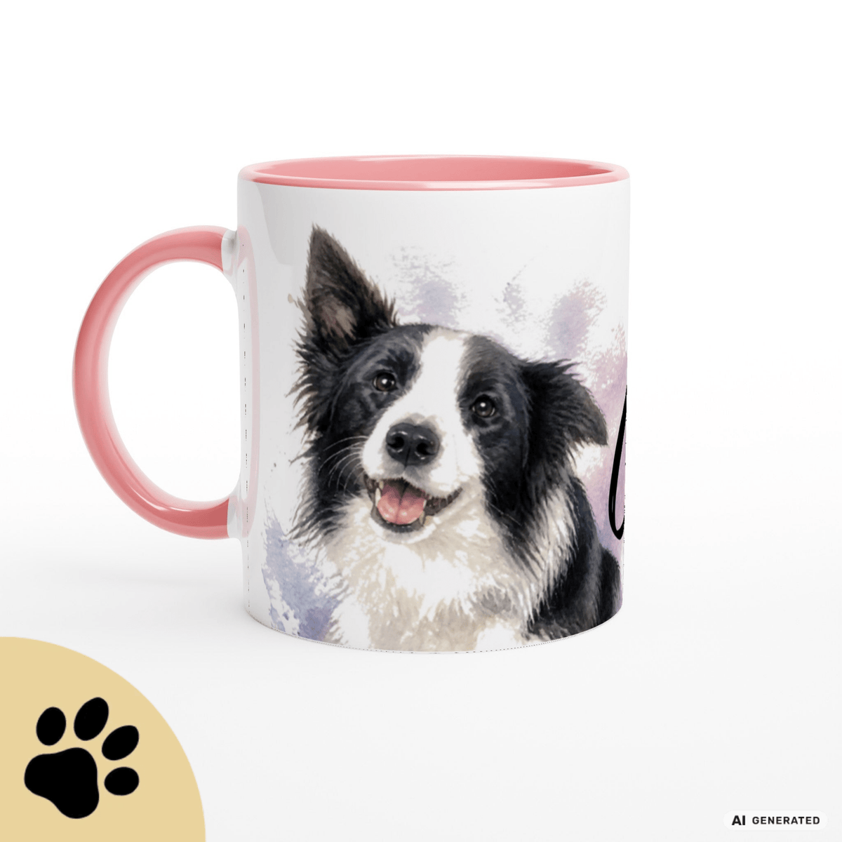 Personalisierte Border Collie Tasse 11oz – Aquarell Hundemotiv mit Namen | Geschenk für Border Collie Besitzer | Keramiktasse mit Farbwahl - Sunbeamstore