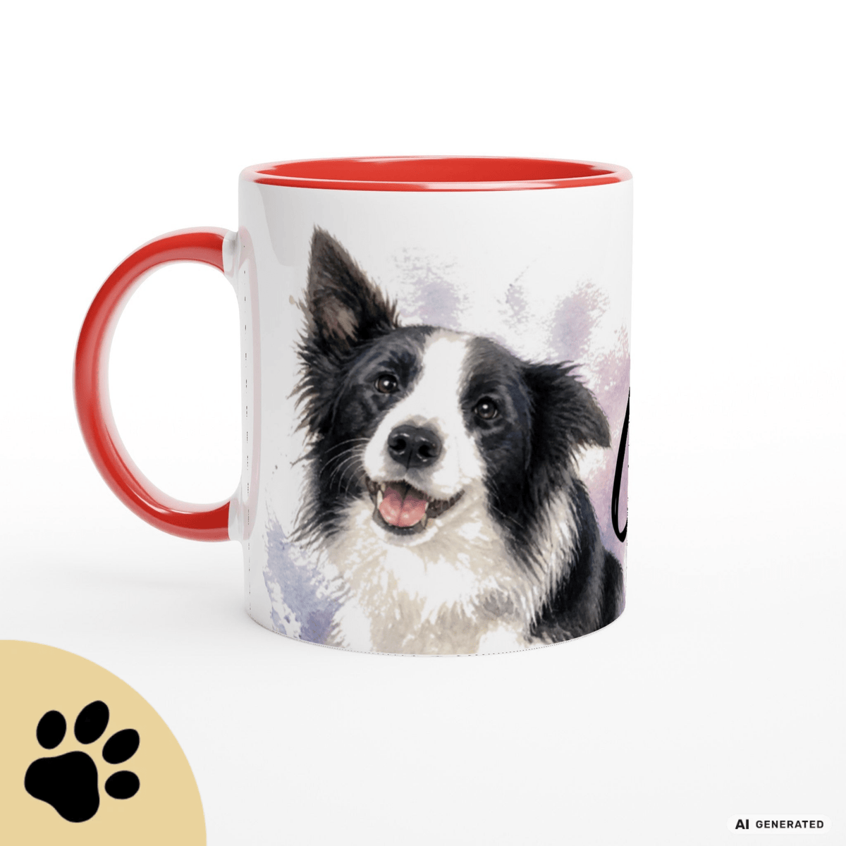 Personalisierte Border Collie Tasse 11oz – Aquarell Hundemotiv mit Namen | Geschenk für Border Collie Besitzer | Keramiktasse mit Farbwahl - Sunbeamstore