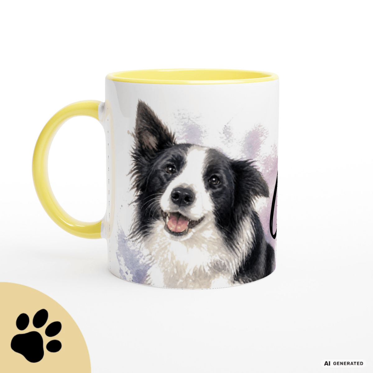 Personalisierte Border Collie Tasse 11oz – Aquarell Hundemotiv mit Namen | Geschenk für Border Collie Besitzer | Keramiktasse mit Farbwahl - Sunbeamstore