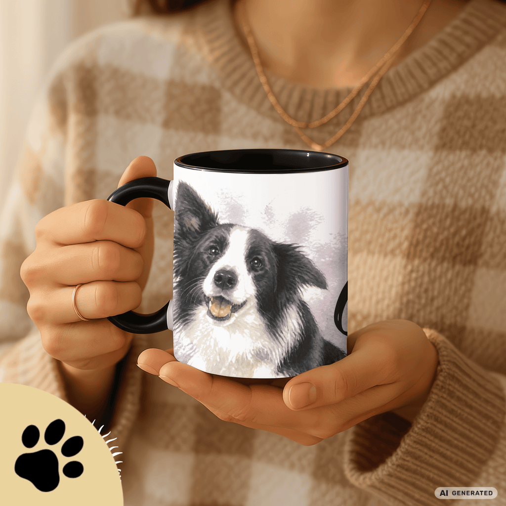 Personalisierte Border Collie Tasse 11oz – Aquarell Hundemotiv mit Namen | Geschenk für Border Collie Besitzer | Keramiktasse mit Farbwahl - Sunbeamstore