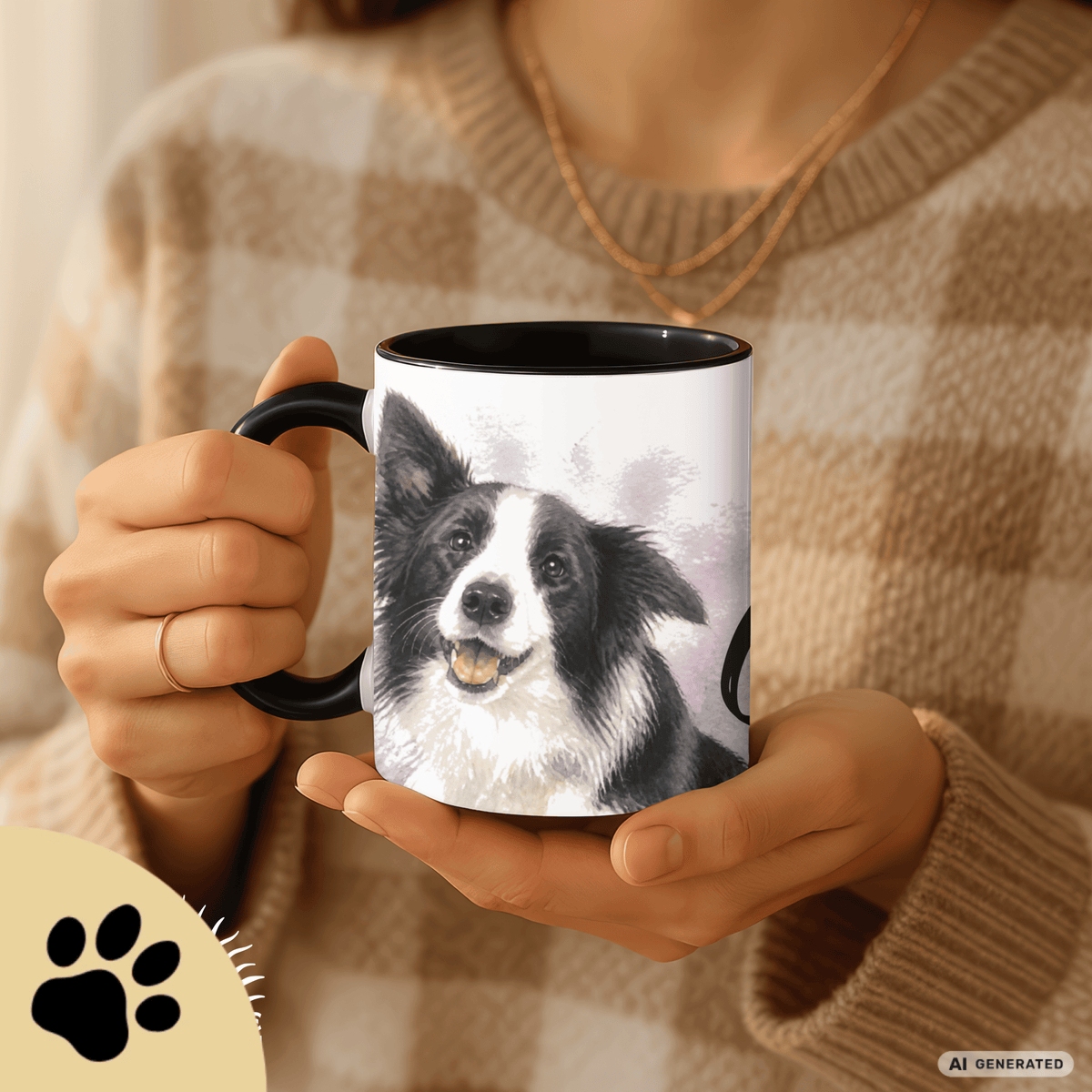 Personalisierte Border Collie Tasse 11oz – Aquarell Hundemotiv mit Namen | Geschenk für Border Collie Besitzer | Keramiktasse mit Farbwahl - Sunbeamstore