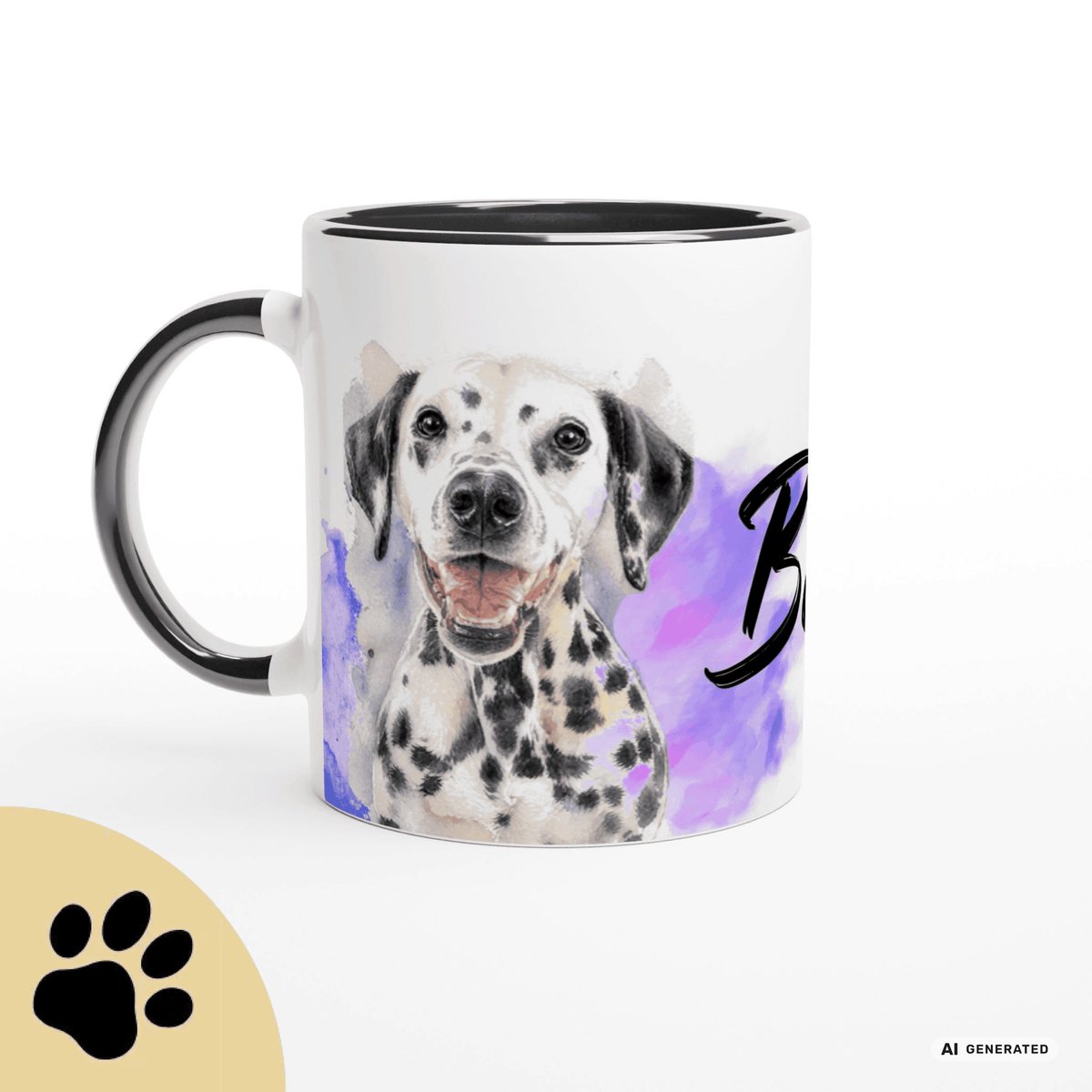 Personalisierte Dalmatiner Tasse 11oz – Aquarell Hundemotiv mit Namen | Geschenk für Dalmatiner Besitzer | Keramiktasse mit Farbwahl - Sunbeamstore