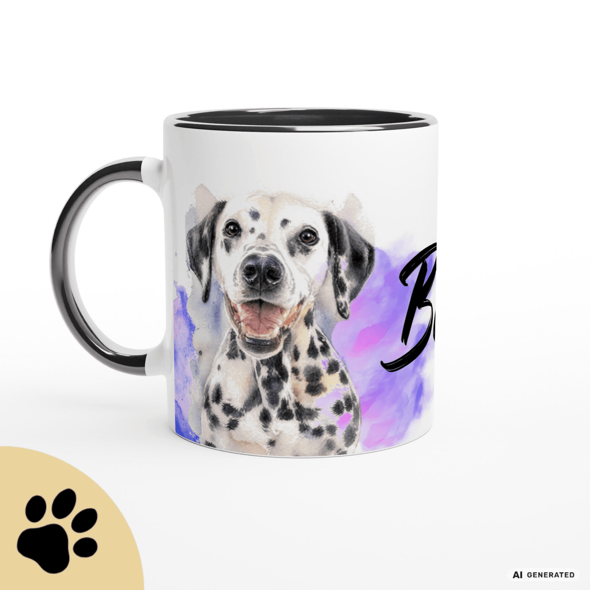 Personalisierte Dalmatiner Tasse 11oz – Aquarell Hundemotiv mit Namen | Geschenk für Dalmatiner Besitzer | Keramiktasse mit Farbwahl - Sunbeamstore