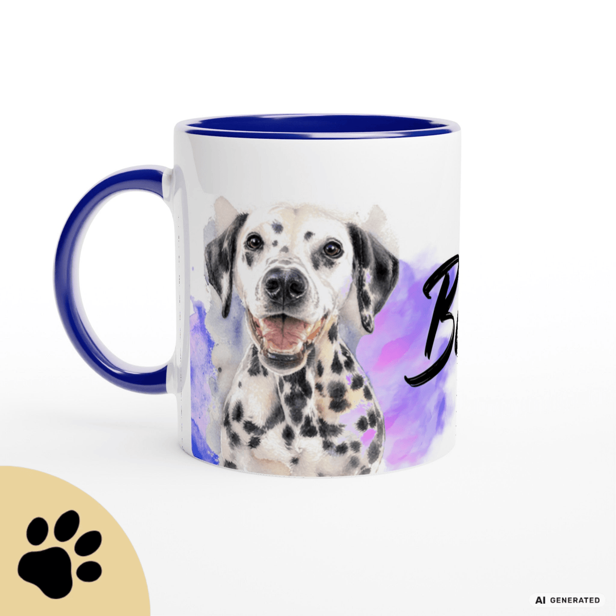 Personalisierte Dalmatiner Tasse 11oz – Aquarell Hundemotiv mit Namen | Geschenk für Dalmatiner Besitzer | Keramiktasse mit Farbwahl - Sunbeamstore