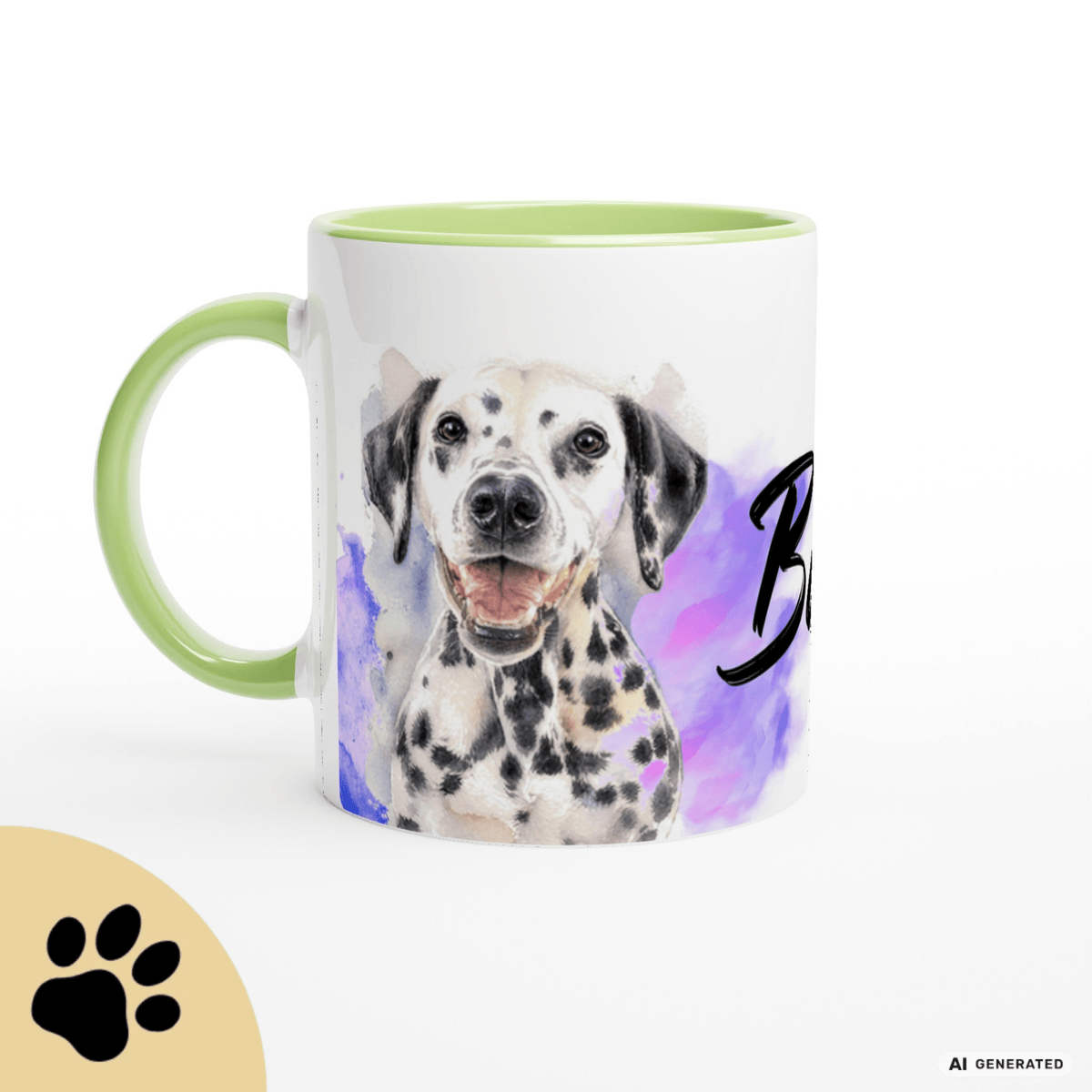 Personalisierte Dalmatiner Tasse 11oz – Aquarell Hundemotiv mit Namen | Geschenk für Dalmatiner Besitzer | Keramiktasse mit Farbwahl - Sunbeamstore