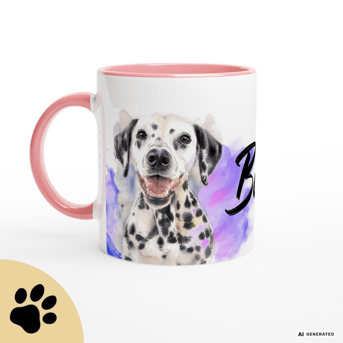 Personalisierte Dalmatiner Tasse 11oz – Aquarell Hundemotiv mit Namen | Geschenk für Dalmatiner Besitzer | Keramiktasse mit Farbwahl - Sunbeamstore