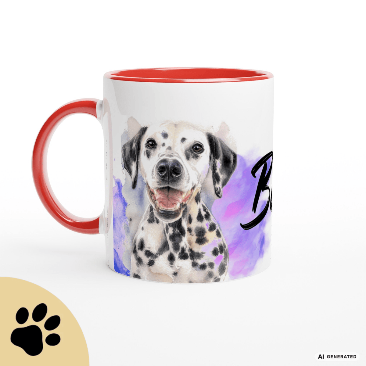 Personalisierte Dalmatiner Tasse 11oz – Aquarell Hundemotiv mit Namen | Geschenk für Dalmatiner Besitzer | Keramiktasse mit Farbwahl - Sunbeamstore