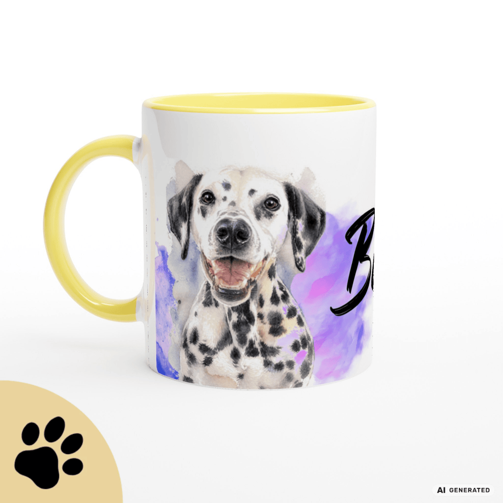 Personalisierte Dalmatiner Tasse 11oz – Aquarell Hundemotiv mit Namen | Geschenk für Dalmatiner Besitzer | Keramiktasse mit Farbwahl - Sunbeamstore
