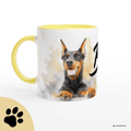Personalisierte Dobermann Tasse 11oz – Aquarell Hundemotiv mit Namen | Geschenk für Dobermann Besitzer | Keramiktasse mit Farbwahl - Sunbeamstore