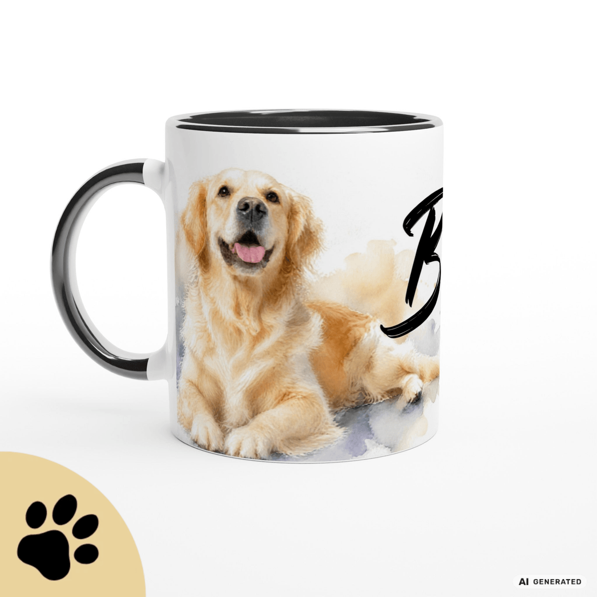 Personalisierte Golden Retriever Tasse 11oz – Aquarell Hundemotiv mit Namen | Geschenk für Hundeliebhaber | Keramiktasse mit Farbwahl - Sunbeamstore