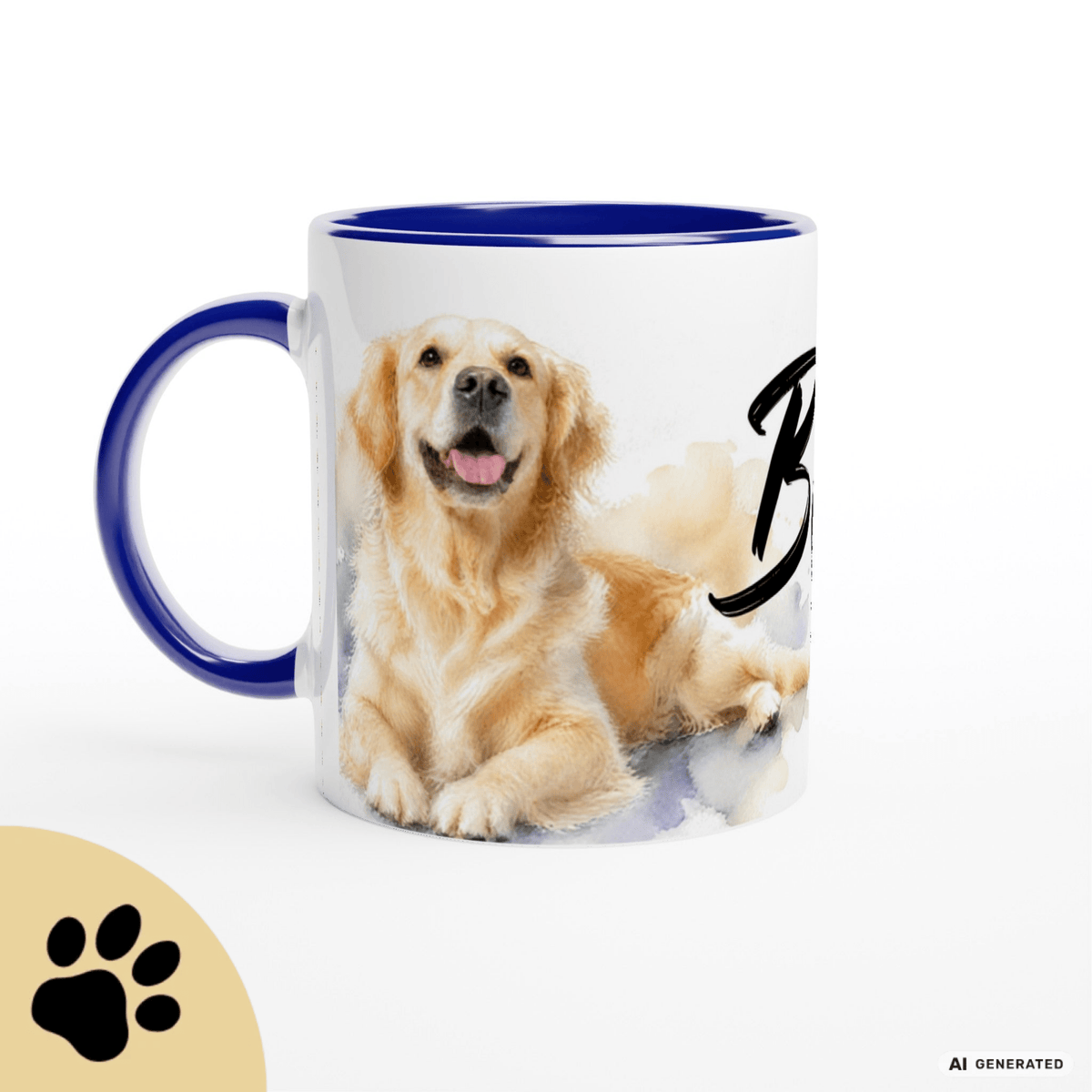 Personalisierte Golden Retriever Tasse 11oz – Aquarell Hundemotiv mit Namen | Geschenk für Hundeliebhaber | Keramiktasse mit Farbwahl - Sunbeamstore