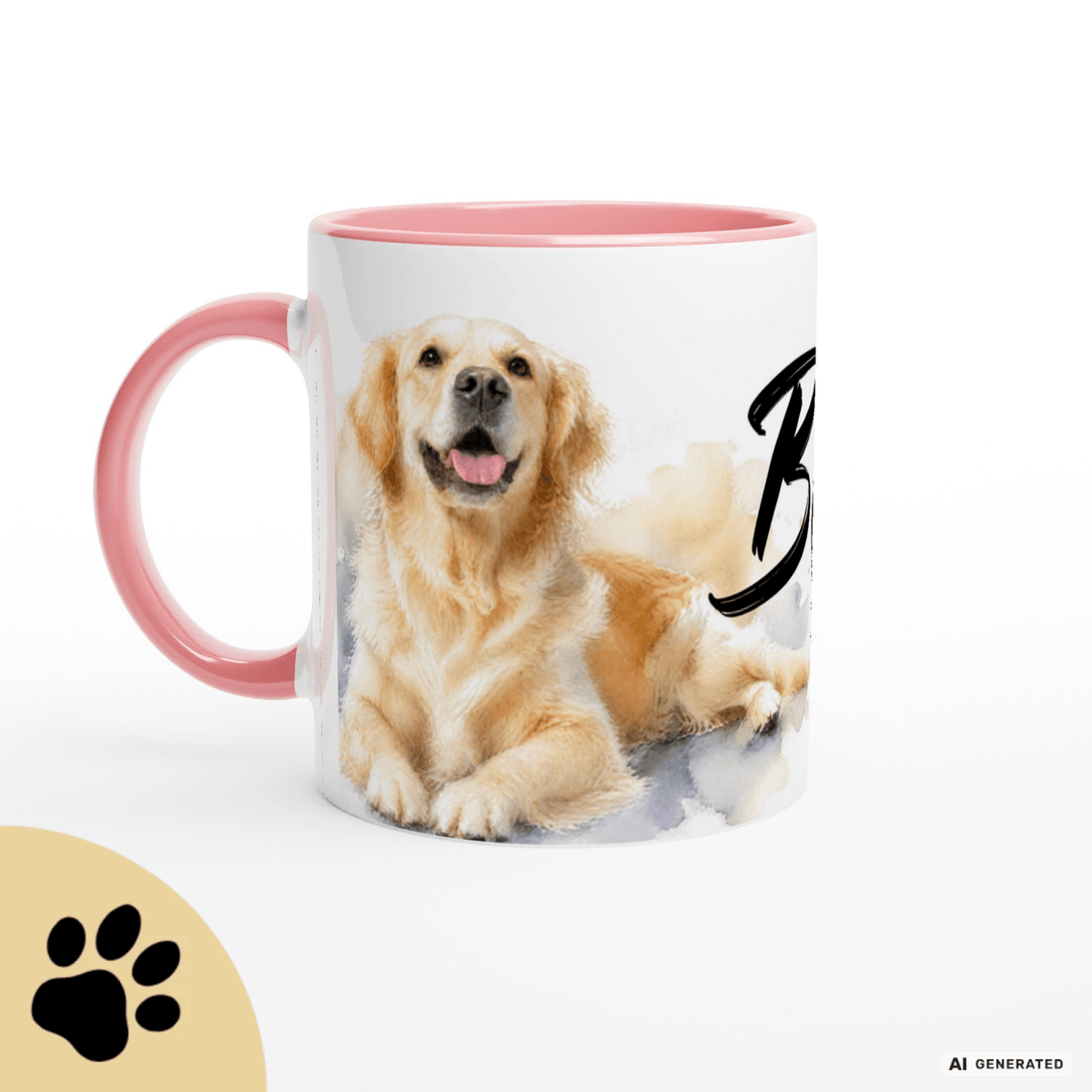 Personalisierte Golden Retriever Tasse 11oz – Aquarell Hundemotiv mit Namen | Geschenk für Hundeliebhaber | Keramiktasse mit Farbwahl - Sunbeamstore