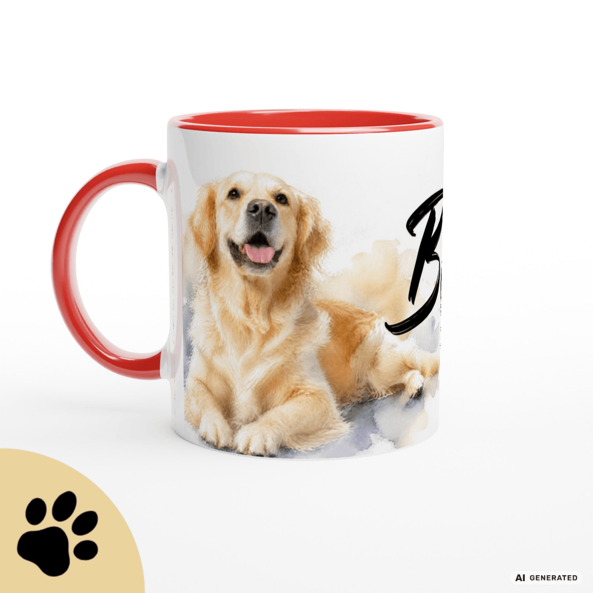 Personalisierte Golden Retriever Tasse 11oz – Aquarell Hundemotiv mit Namen | Geschenk für Hundeliebhaber | Keramiktasse mit Farbwahl - Sunbeamstore