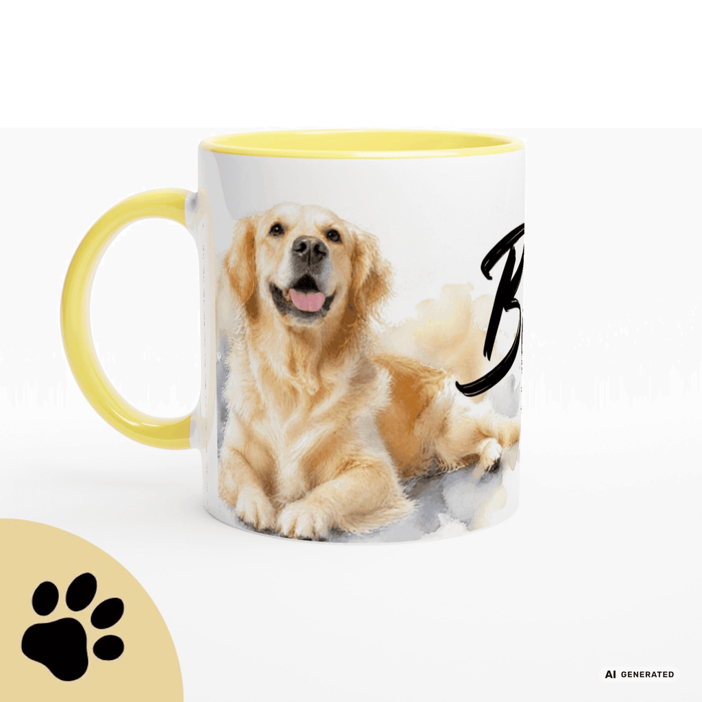 Personalisierte Golden Retriever Tasse 11oz – Aquarell Hundemotiv mit Namen | Geschenk für Hundeliebhaber | Keramiktasse mit Farbwahl - Sunbeamstore