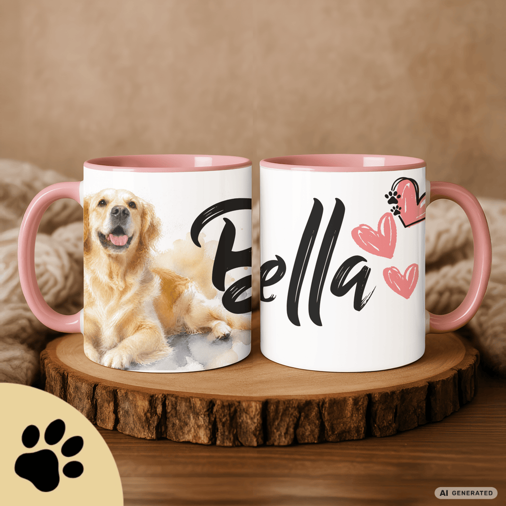 Personalisierte Golden Retriever Tasse 11oz – Aquarell Hundemotiv mit Namen | Geschenk für Hundeliebhaber | Keramiktasse mit Farbwahl - Sunbeamstore