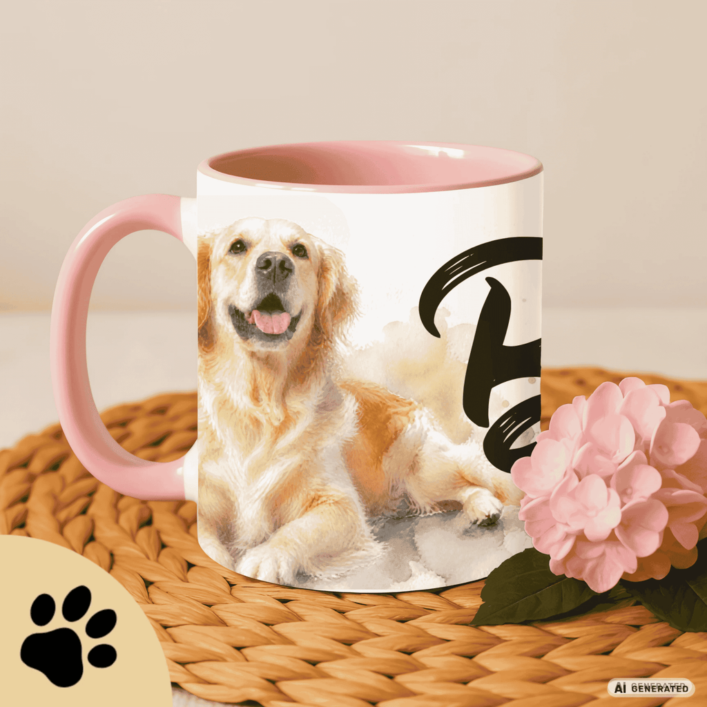 Personalisierte Golden Retriever Tasse 11oz – Aquarell Hundemotiv mit Namen | Geschenk für Hundeliebhaber | Keramiktasse mit Farbwahl - Sunbeamstore