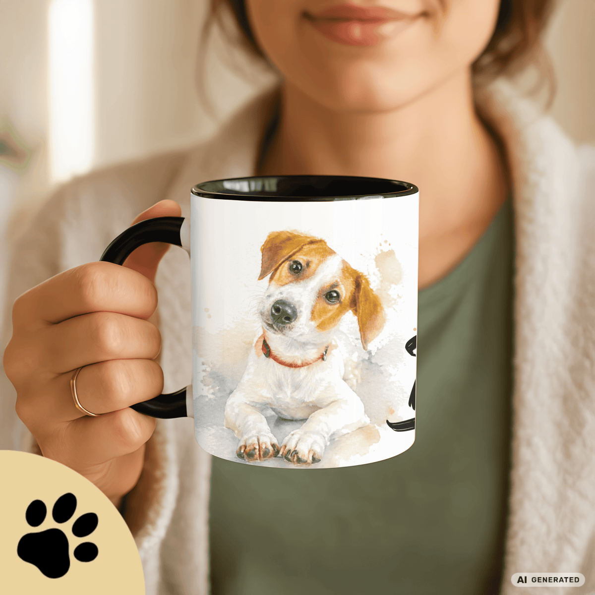 Personalisierte Jack Russell Terrier Tasse 11oz – Aquarell Hundemotiv mit Namen | Geschenk für Jack Russell Terrier Besitzer | Keramiktasse mit Farbwahl - Sunbeamstore