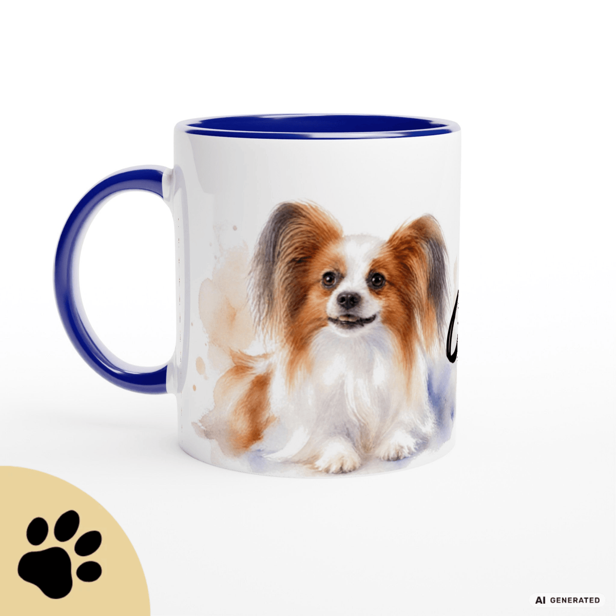 Personalisierte Papillon Tasse 11oz – Aquarell Hundemotiv mit Namen | Geschenk für Papillon Besitzer | Keramiktasse mit Farbwahl - Sunbeamstore