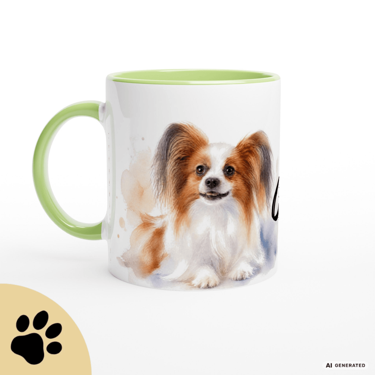 Personalisierte Papillon Tasse 11oz – Aquarell Hundemotiv mit Namen | Geschenk für Papillon Besitzer | Keramiktasse mit Farbwahl - Sunbeamstore