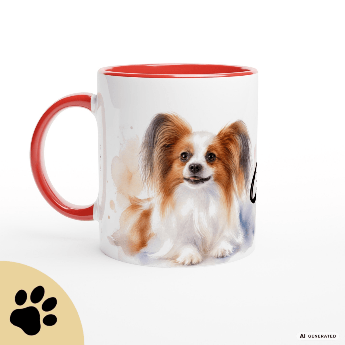 Personalisierte Papillon Tasse 11oz – Aquarell Hundemotiv mit Namen | Geschenk für Papillon Besitzer | Keramiktasse mit Farbwahl - Sunbeamstore