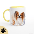 Personalisierte Papillon Tasse 11oz – Aquarell Hundemotiv mit Namen | Geschenk für Papillon Besitzer | Keramiktasse mit Farbwahl - Sunbeamstore