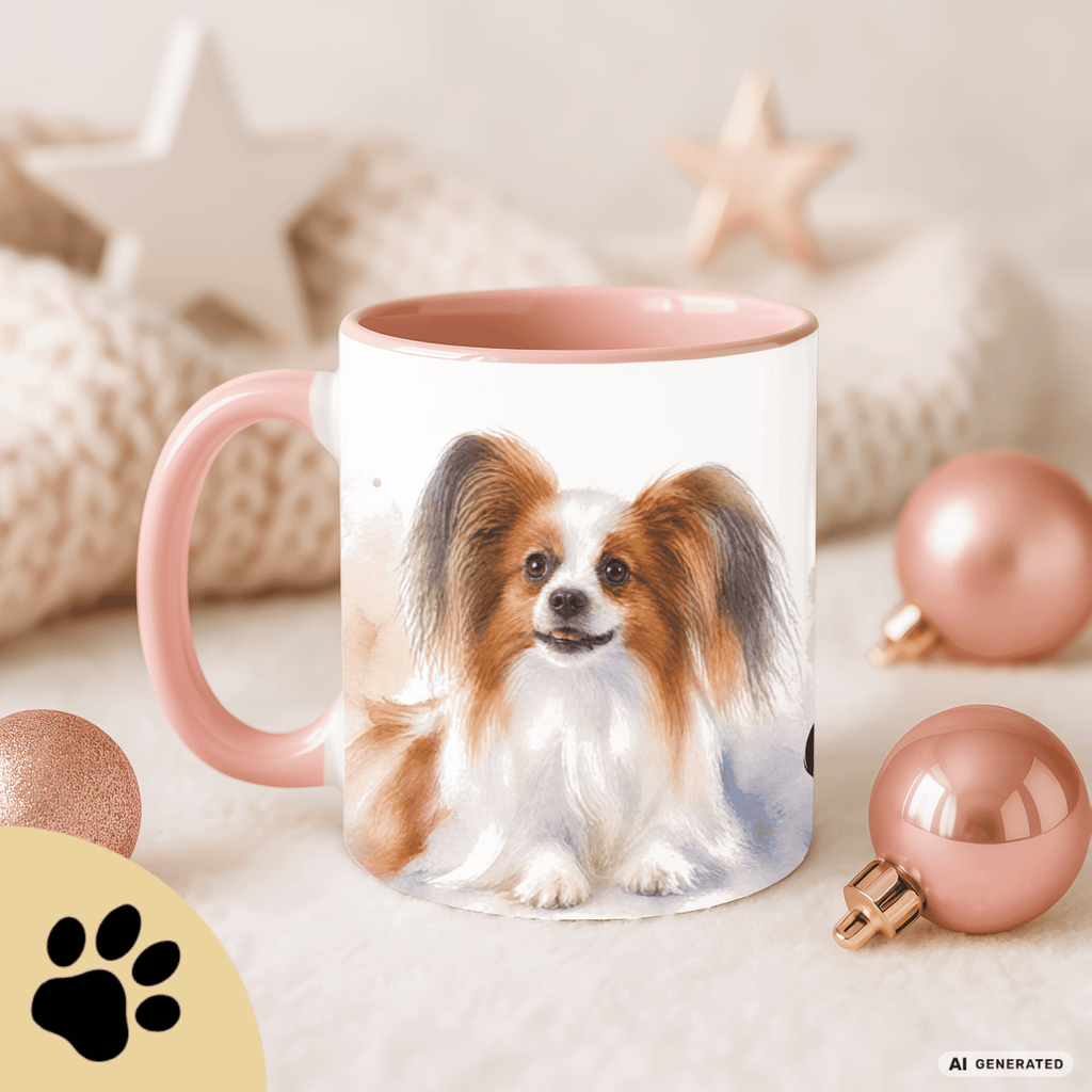 Personalisierte Papillon Tasse 11oz – Aquarell Hundemotiv mit Namen | Geschenk für Papillon Besitzer | Keramiktasse mit Farbwahl - Sunbeamstore