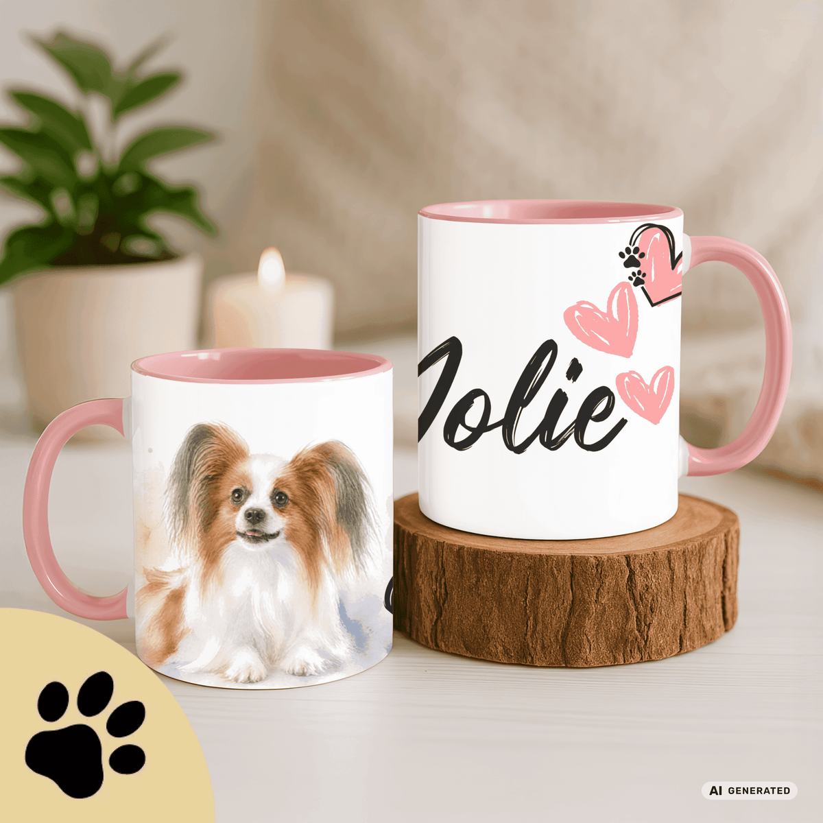 Personalisierte Papillon Tasse 11oz – Aquarell Hundemotiv mit Namen | Geschenk für Papillon Besitzer | Keramiktasse mit Farbwahl - Sunbeamstore